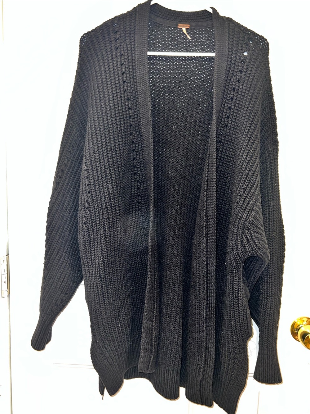 Free People Black Nightingale Oversized Chunky Knit Cardigan Sweater Small
